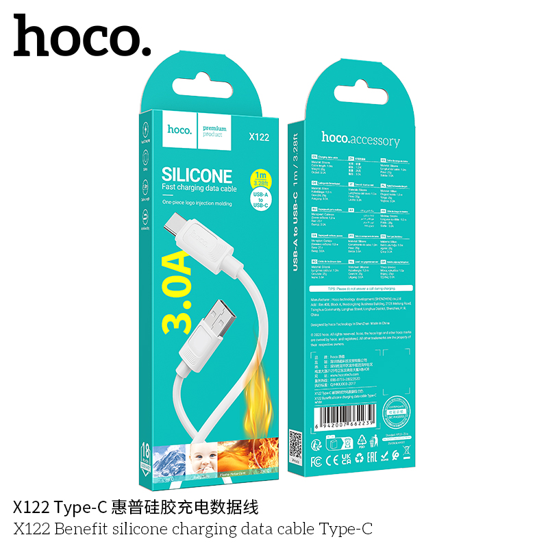 ( USB - TYPE C) Cáp sạc dữ liệu silicon siêu dẻo Benefit Hoco X122 Type-C