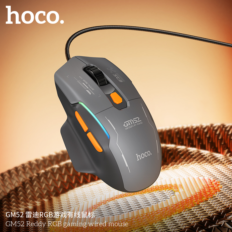 Chuột chơi game 6 NÚT có dây Hoco GM52 Reddy RGB 12800 DPI GAMING