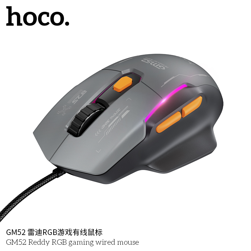 Chuột chơi game 6 NÚT có dây Hoco GM52 Reddy RGB 12800 DPI GAMING