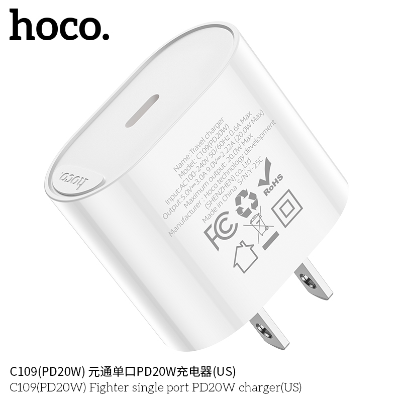 Cốc sạc Hoco PD20W một cổng C109 (PD20W) Fighter (US)