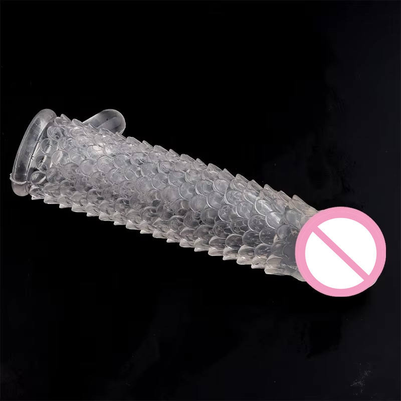 bao đôn dê vảy cá 17x4cm Wholesale Reusable Soft Silicon Waterproof Condom with Spike Dotted Ring Sheath for Men