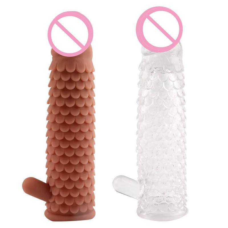 bao đôn dê vảy cá 17x4cm Wholesale Reusable Soft Silicon Waterproof Condom with Spike Dotted Ring Sheath for Men