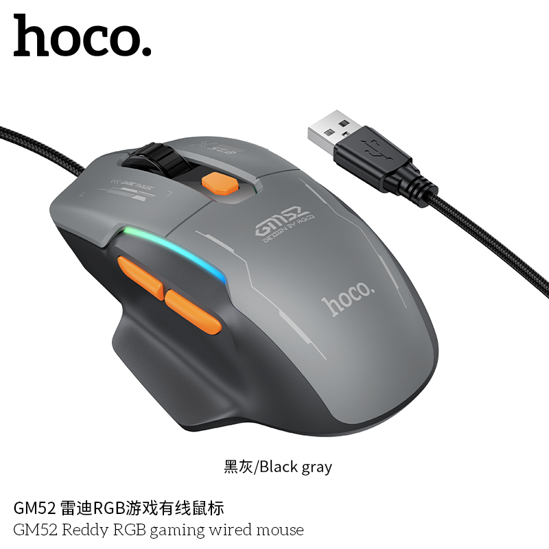 Chuột chơi game 6 NÚT có dây Hoco GM52 Reddy RGB 12800 DPI GAMING