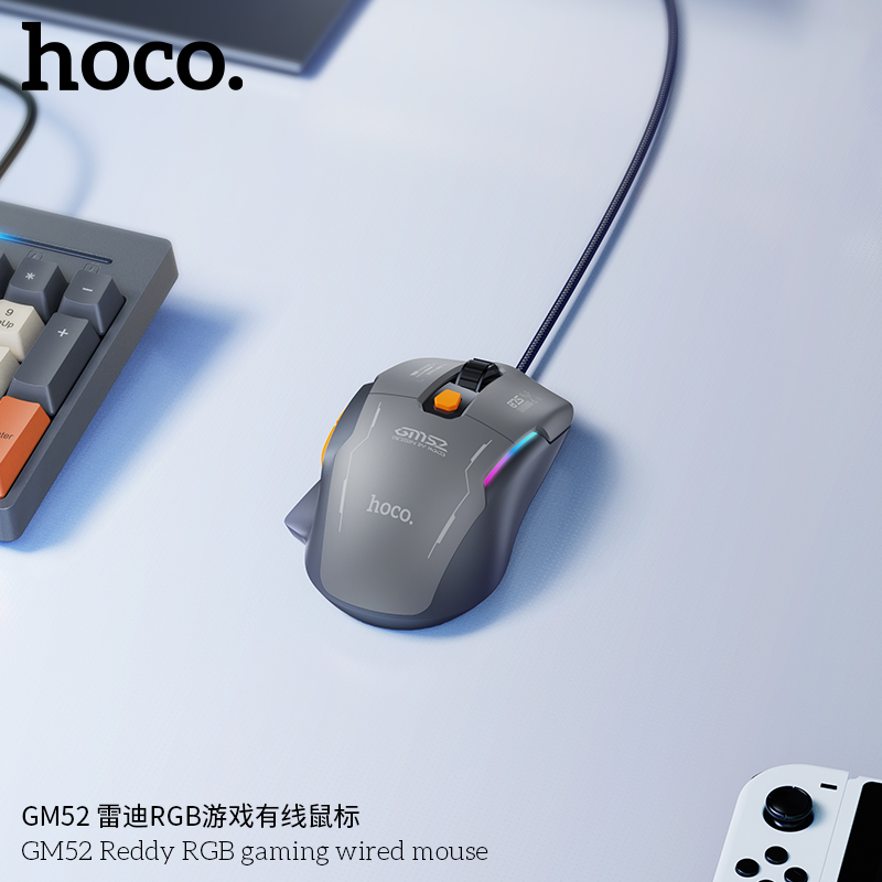 Chuột chơi game 6 NÚT có dây Hoco GM52 Reddy RGB 12800 DPI GAMING