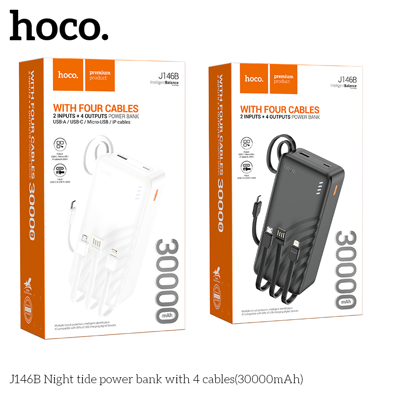 Sạc Dự Phòng Hoco J146B 4 Dây 30000mAh | Pin Dung Lượng Lớn | Sạc Nhanh Tiện Lợi | Vi Tính Hóc Môn