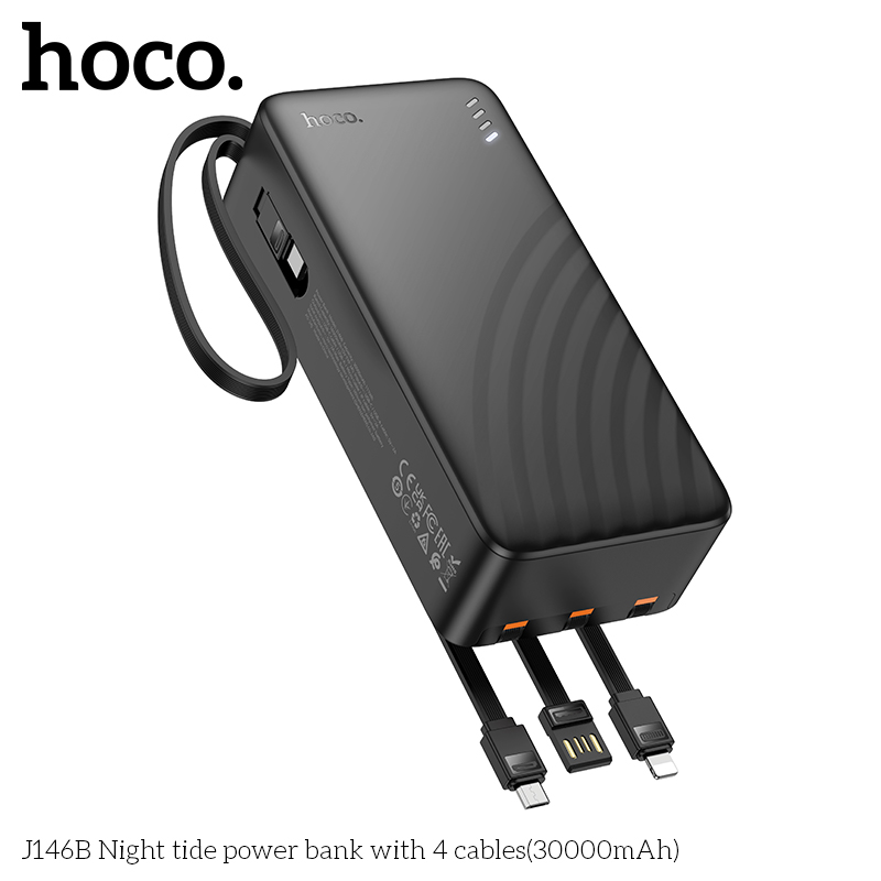 Sạc Dự Phòng Hoco J146B 4 Dây 30000mAh | Pin Dung Lượng Lớn | Sạc Nhanh Tiện Lợi | Vi Tính Hóc Môn