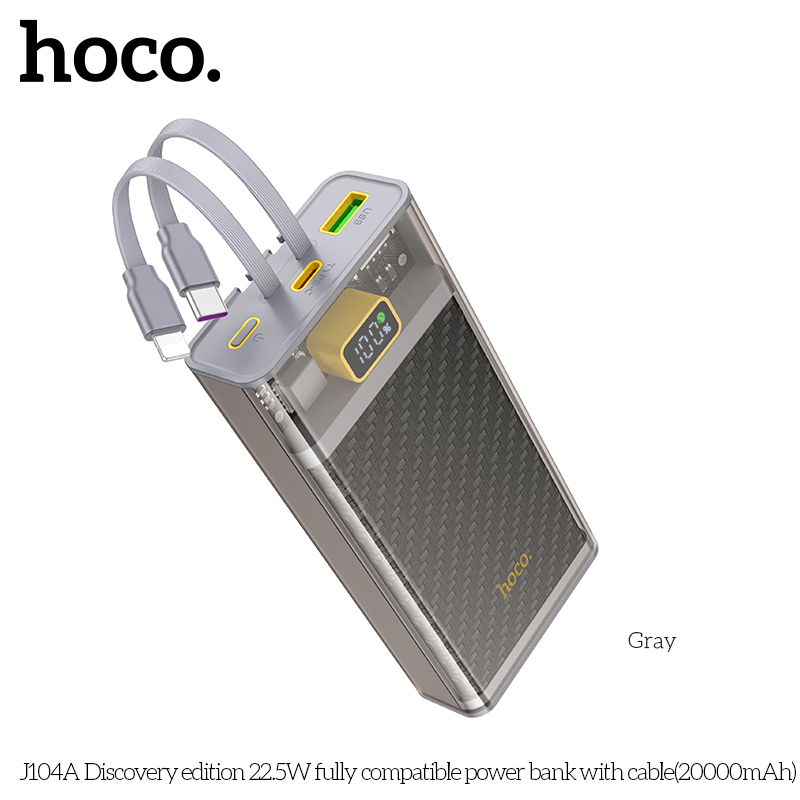 Pin dự phòng Hoco J104A 20000mAh QC3.0 22.5W | Sạc nhanh PD Type-C 20W | Kèm 2 cáp tiện lợi | Vi Tính Hóc Môn