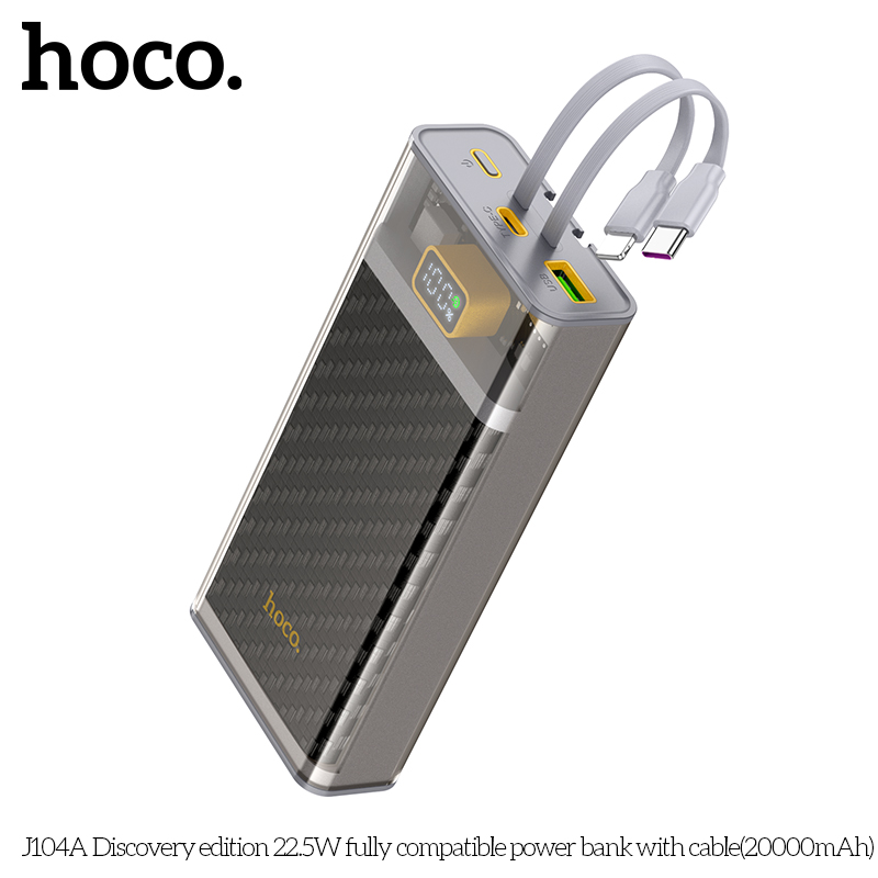 Pin dự phòng Hoco J104A 20000mAh QC3.0 22.5W | Sạc nhanh PD Type-C 20W | Kèm 2 cáp tiện lợi | Vi Tính Hóc Môn