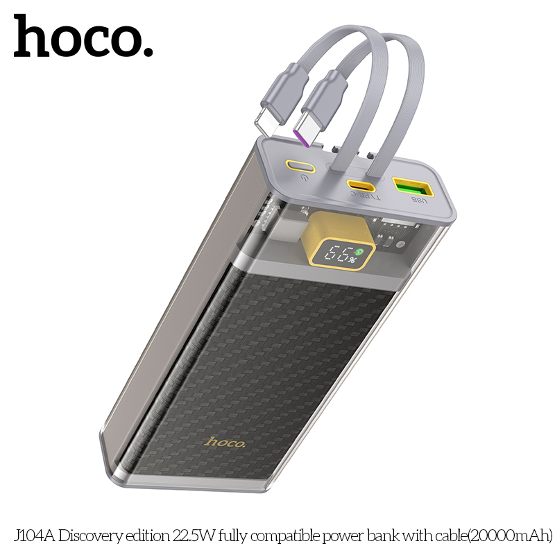 Pin dự phòng Hoco J104A 20000mAh QC3.0 22.5W | Sạc nhanh PD Type-C 20W | Kèm 2 cáp tiện lợi | Vi Tính Hóc Môn