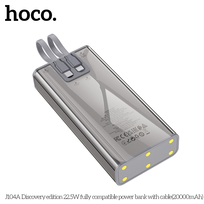 Pin dự phòng Hoco J104A 20000mAh QC3.0 22.5W | Sạc nhanh PD Type-C 20W | Kèm 2 cáp tiện lợi | Vi Tính Hóc Môn