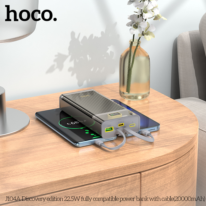 Pin dự phòng Hoco J104A 20000mAh QC3.0 22.5W | Sạc nhanh PD Type-C 20W | Kèm 2 cáp tiện lợi | Vi Tính Hóc Môn