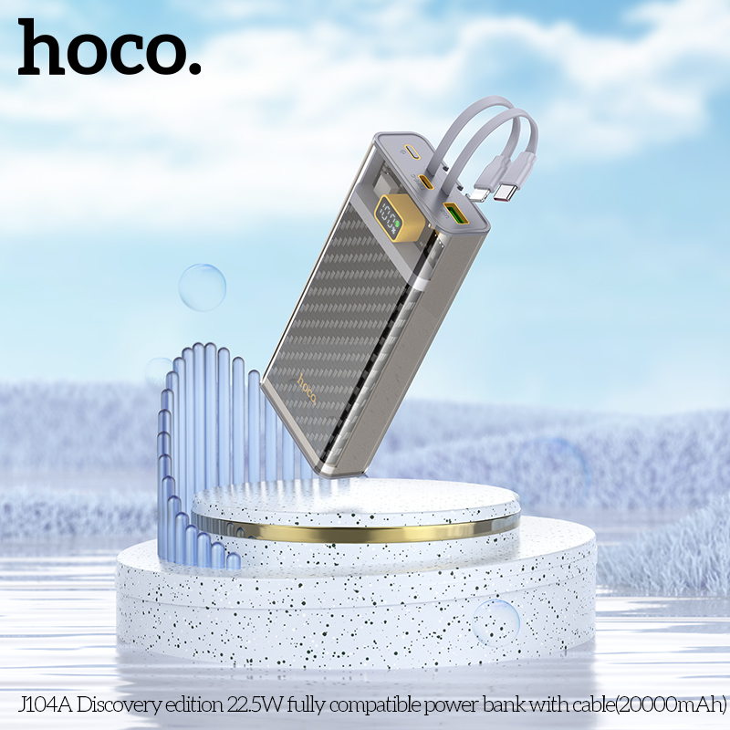 Pin dự phòng Hoco J104A 20000mAh QC3.0 22.5W | Sạc nhanh PD Type-C 20W | Kèm 2 cáp tiện lợi | Vi Tính Hóc Môn