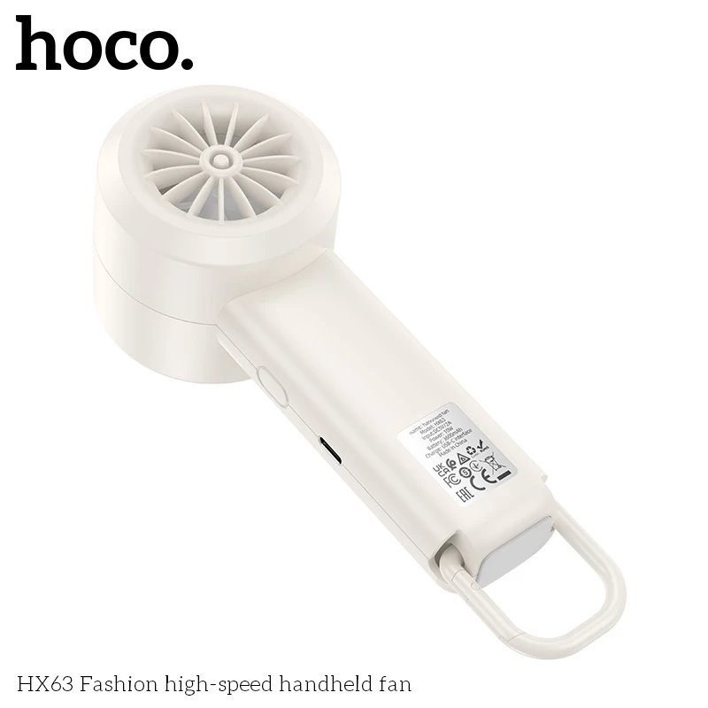 Quạt cầm tay Hoco HX63 | Quạt mini 5 tốc độ | Màn hình LED hiện đại | Pin 2000mAh dùng lâu | Có móc treo tiện lợi | Quạt để bàn và cầm tay | Vi Tính Hóc Môn