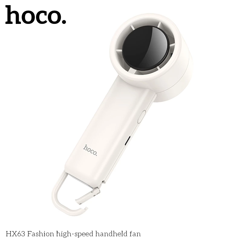 Quạt cầm tay Hoco HX63 | Quạt mini 5 tốc độ | Màn hình LED hiện đại | Pin 2000mAh dùng lâu | Có móc treo tiện lợi | Quạt để bàn và cầm tay | Vi Tính Hóc Môn