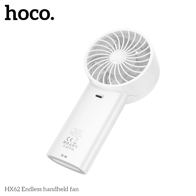 Quạt cầm tay Hoco HX62 | Pin sạc 6000mAh siêu bền | 5 tốc độ gió mạnh | Màn hình hiển thị sạc tiện lợi | Dùng 6–17 tiếng liên tục | Quạt mini cao cấp chính hãng | Vi Tính Hóc Môn