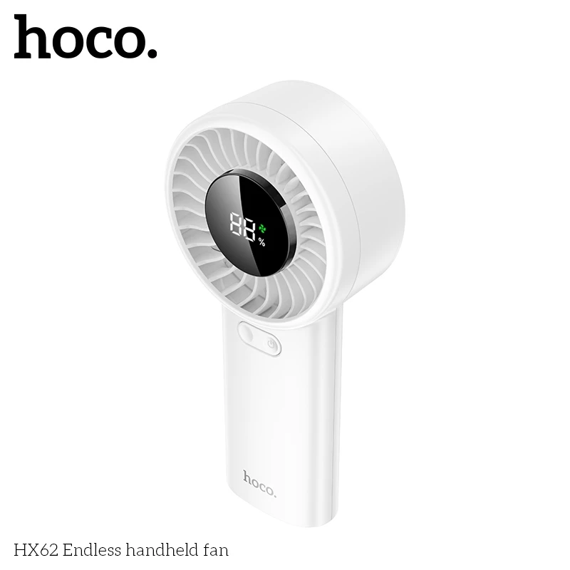 Quạt cầm tay Hoco HX62 | Pin sạc 6000mAh siêu bền | 5 tốc độ gió mạnh | Màn hình hiển thị sạc tiện lợi | Dùng 6–17 tiếng liên tục | Quạt mini cao cấp chính hãng | Vi Tính Hóc Môn