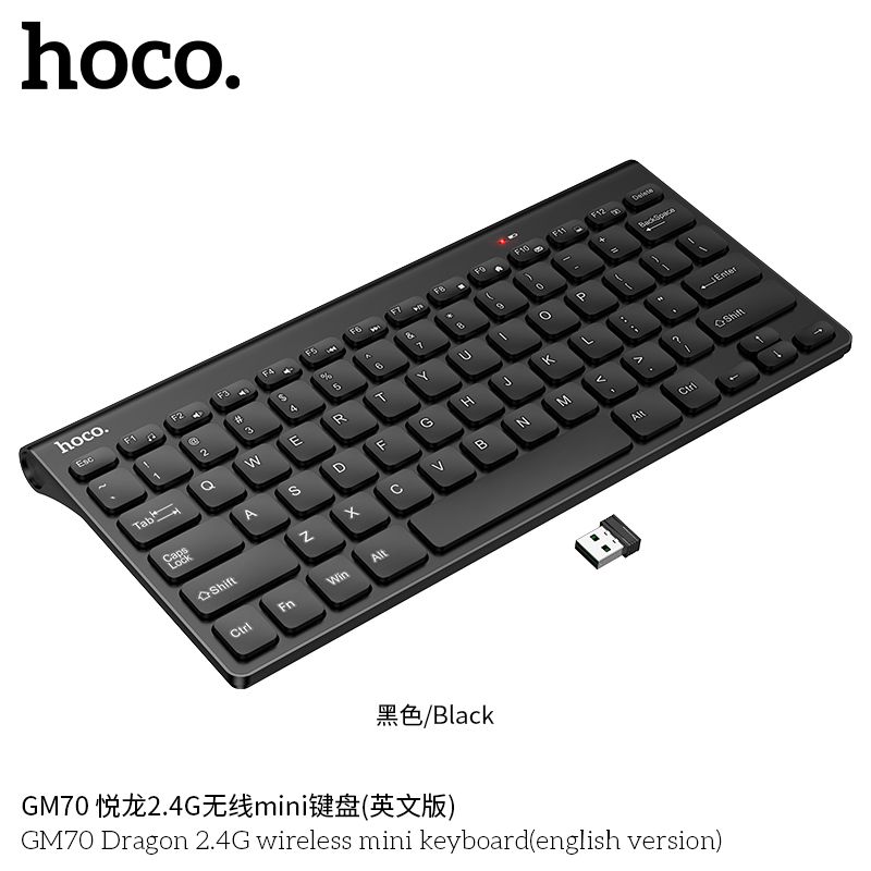 Bàn phím mini không dây Hoco GM70 Dragon | Bàn phím Bluetooth 2.4G phiên bản tiếng Anh | Bàn phím nhỏ gọn tiện dụng | Bàn phím chơi game – văn phòng | Kết nối ổn định, độ trễ thấp | Phụ kiện máy tính cao cấp | Mua bàn phím chính hãng giá tốt | Vi Tính Hóc Môn
