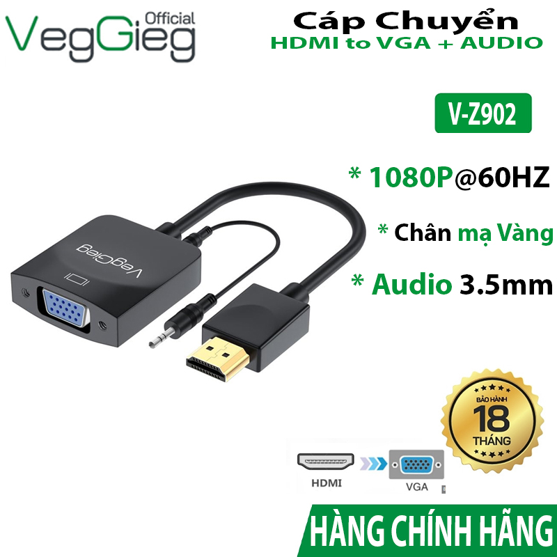 Cáp HDMI sang VGA VegGieg V-Z902 Có Audio