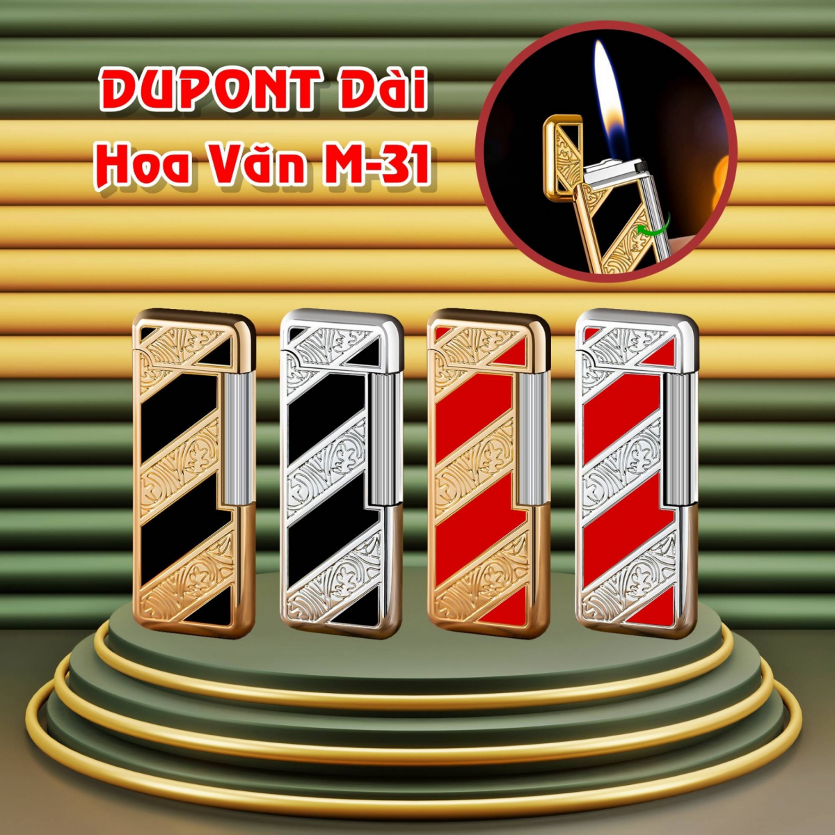 BẬT LỬA DUPONT DÀI HOA VĂN M-31 (XÀI GAS)