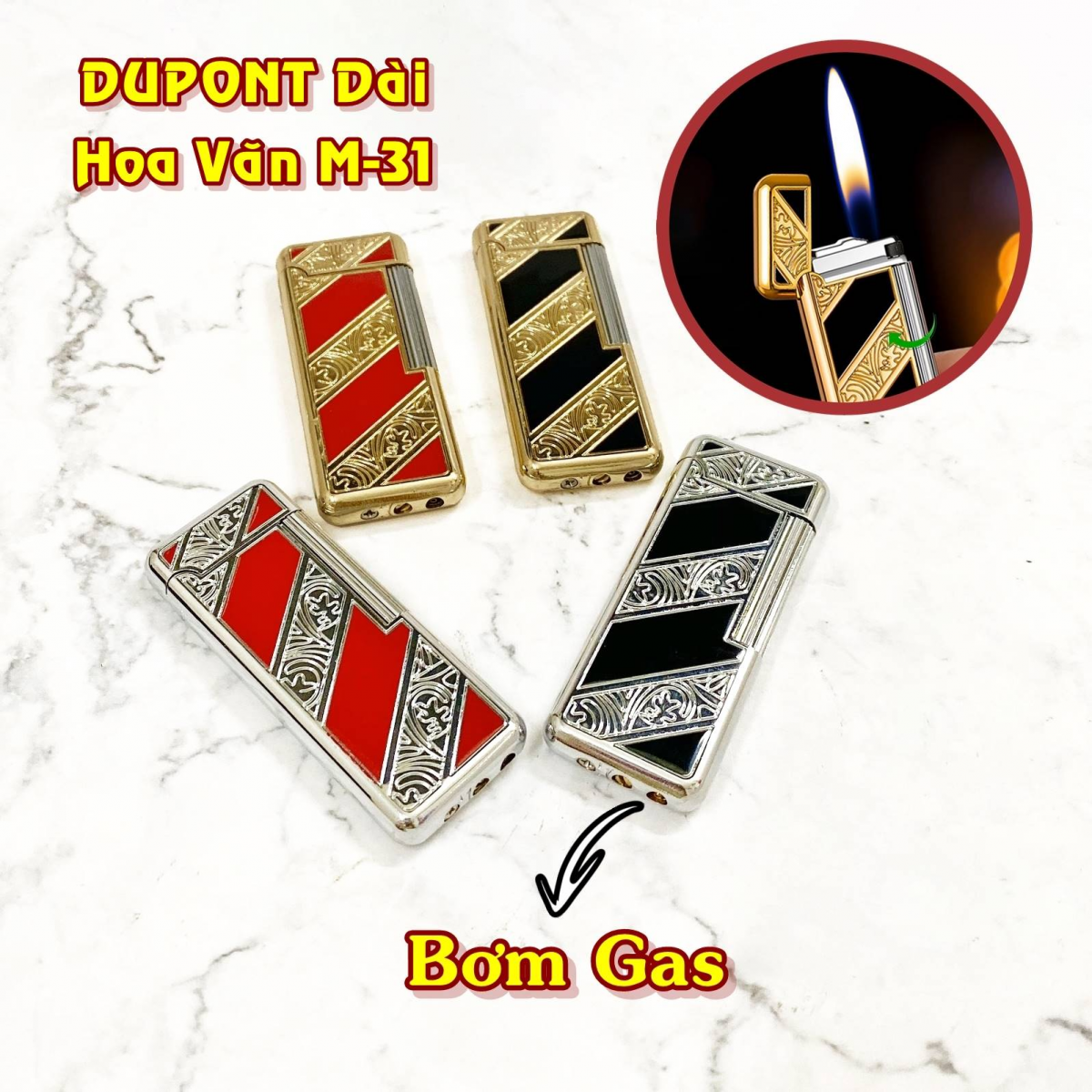 BẬT LỬA DUPONT DÀI HOA VĂN M-31 (XÀI GAS)