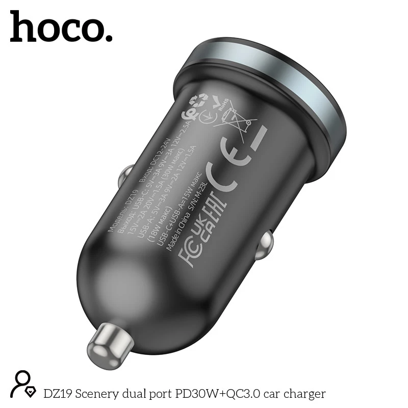 Tẩu sạc ô tô Hoco DZ19 30W | Sạc nhanh hai cổng USB | Sạc xe hơi cao cấp | Sạc ô tô Hoco chính hãng | Tẩu sạc nhanh Hoco DZ19 | Bộ sạc ô tô USB 30W | Vi Tính Hóc Môn