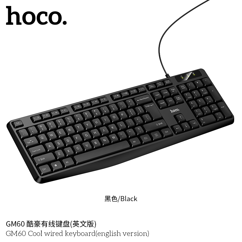 Bàn phím có dây Hoco GM60 Cool | Phiên bản tiếng Anh hiện đại | Bàn phím văn phòng & chơi game | Thiết kế sang trọng, bấm êm | Kết nối USB ổn định, độ bền cao | Phụ kiện máy tính chất lượng | Mua bàn phím chính hãng giá tốt | Vi Tính Hóc Môn