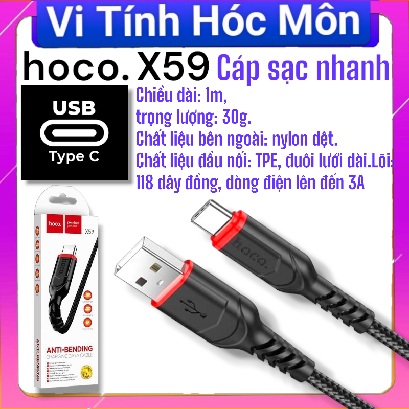 ( usb - Type C) Cáp sạc nhanh 3.0A hoco x59