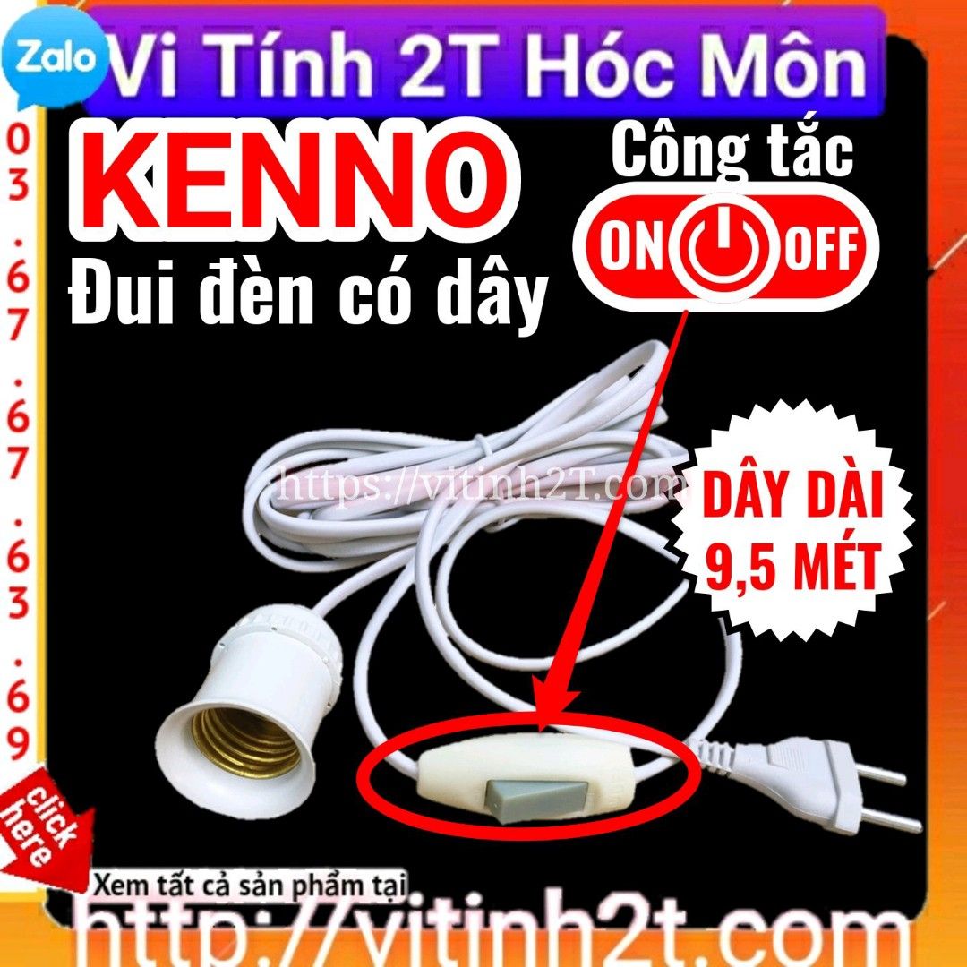 (Dài 9.5M) Đui đèn có công tắc dây dài Kenno, Đuôi đèn có công tắc dây dài Kenno, dây đèn có công tắc dây dài Kenno E27