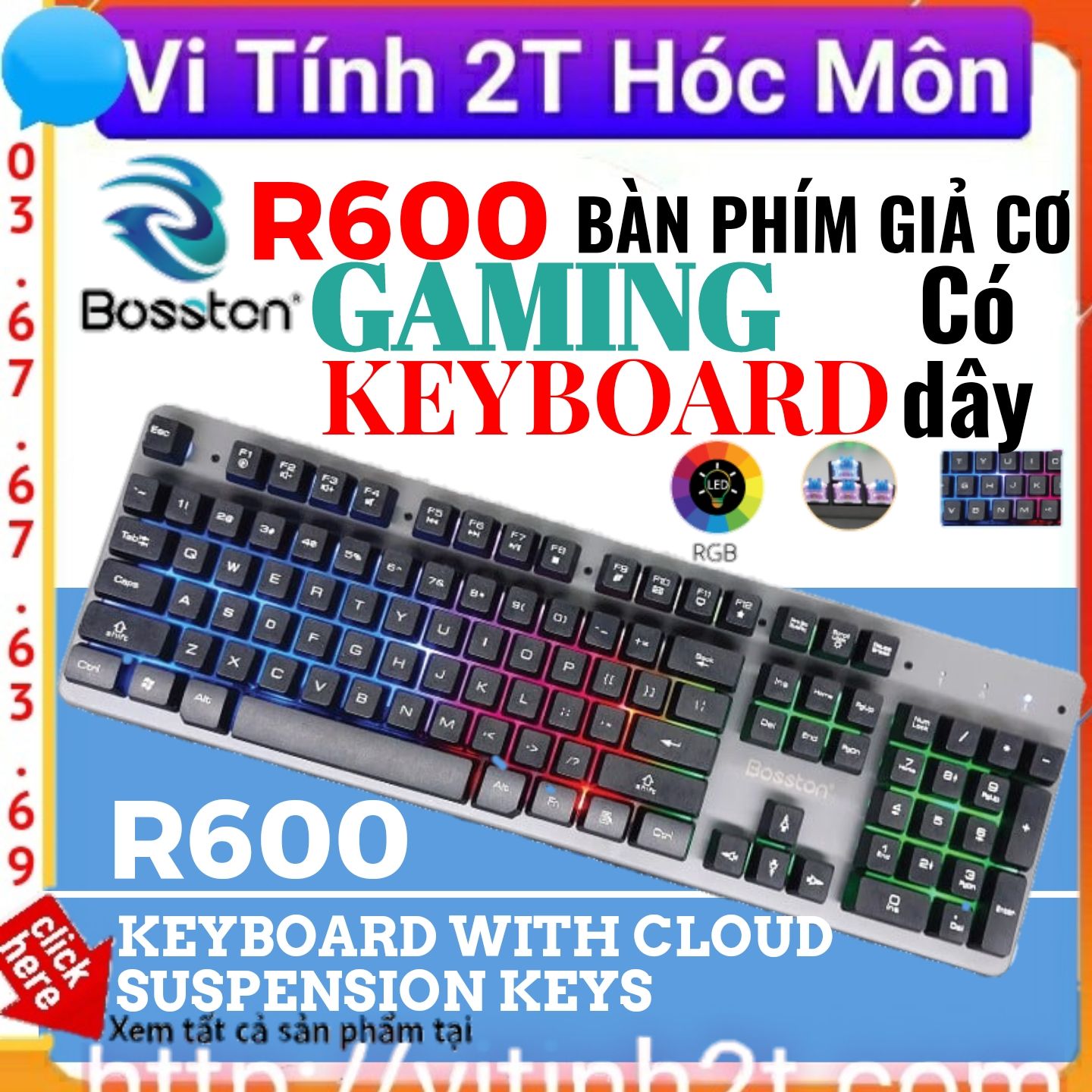 Bàn Phím Máy Vi Tính Keyboard Phím Giả Cơ Bosston R600 Led