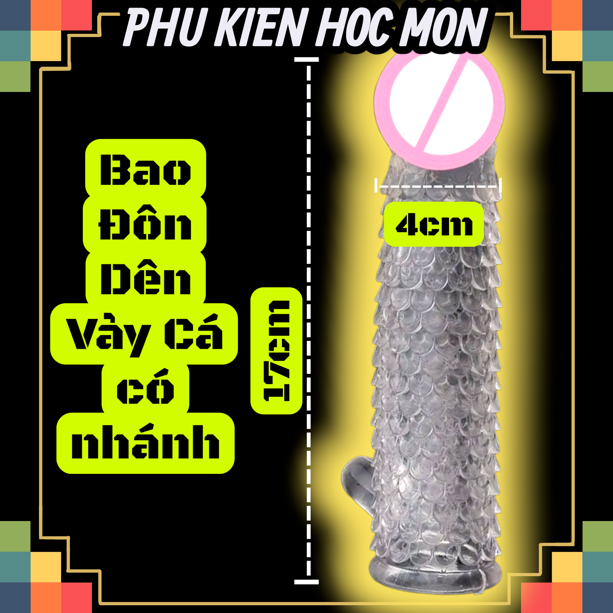 Bao đôn dê vảy cá 17x4cm Wholesale Reusable Soft Silicon Waterproof Condom with Spike Dotted Ring Sheath for Men
