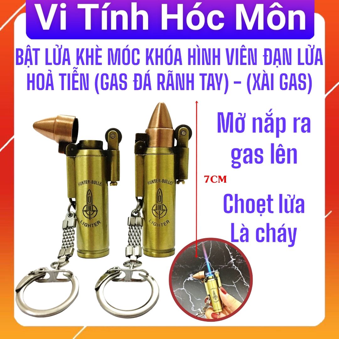 BẬT LỬA KHÈ MÓC KHÓA HÌNH VIÊN ĐẠN LỬA HOẢ TIỄN (GAS ĐÁ RÃNH TAY) - (XÀI GAS)