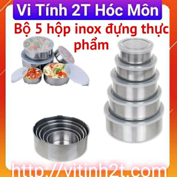 Bộ 5 thố inox để tủ lạnh tiện dụng có nắp đậy