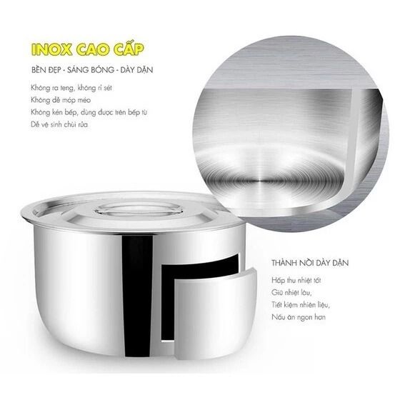Bộ 5 Thố Inox Không Quai Có Nắp Đậy Đủ Kích Thước Cao Cấp