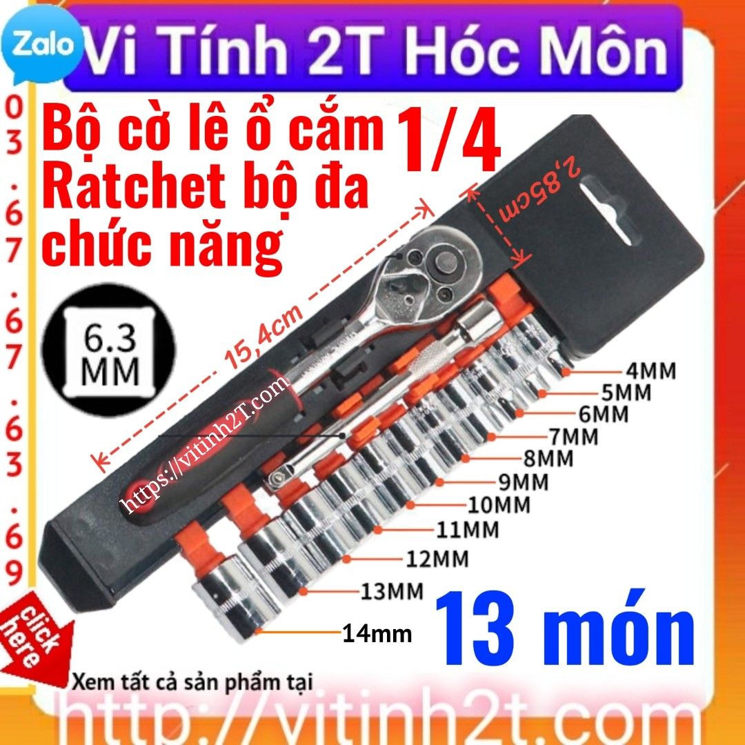 Bộ cờ lê ổ cắm Ratchet 1/4 bộ đa chức năng 13 món