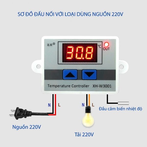 **** Hết hàng Bộ Điều Khiển Nhiệt Độ Tự Động XH-W3001 10A 220V  Máy Ấp Trứng 220V