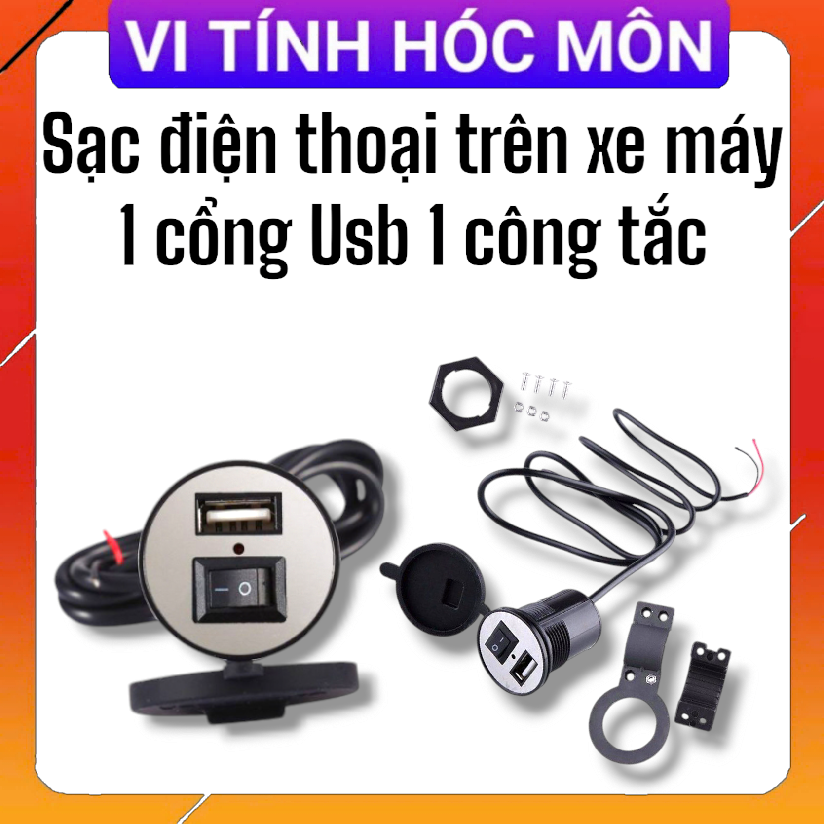 Bộ sạc điện thoại cho xe máy có công tắc