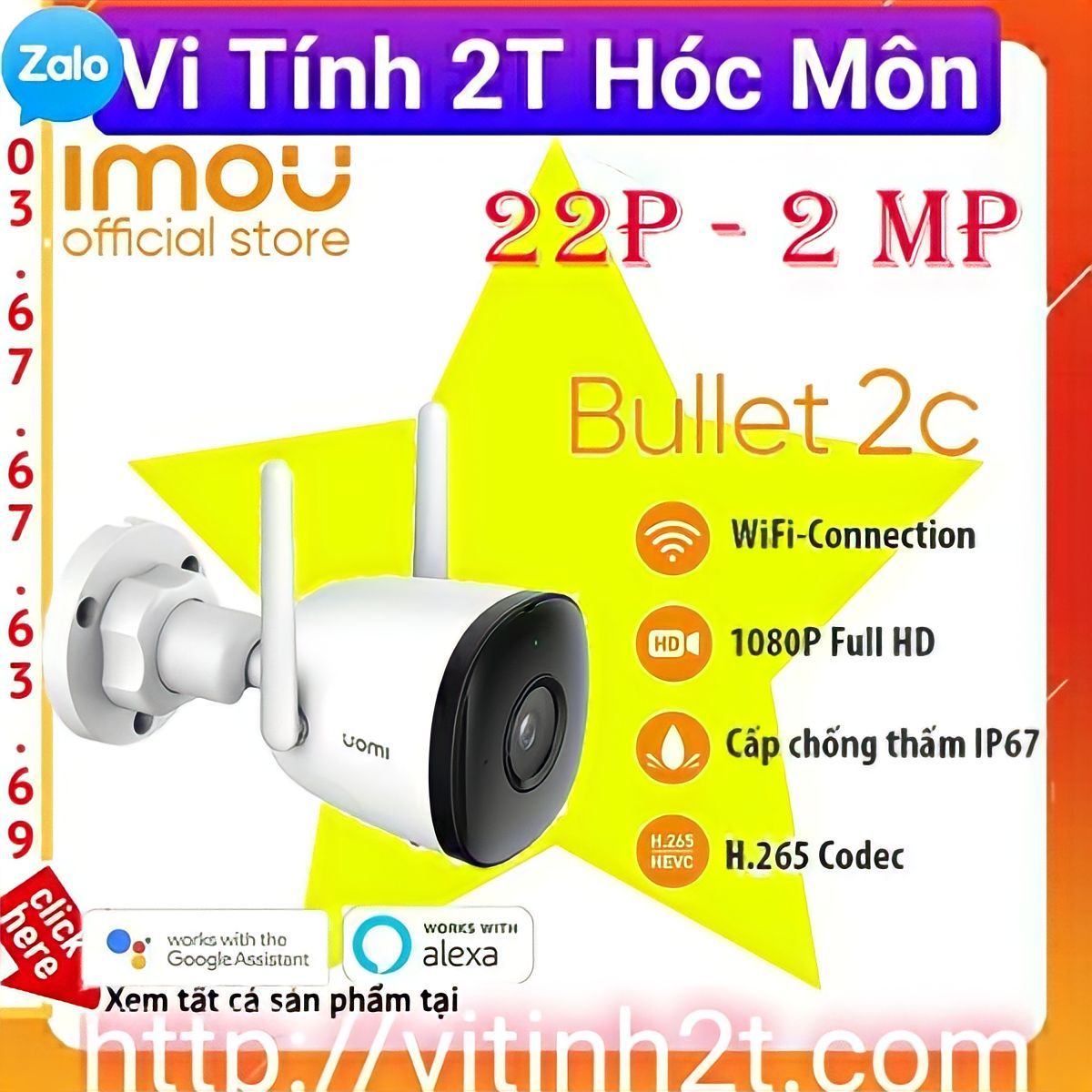 CAMERA WIFI IMOU NGOÀI TRỜI IPC-F22P -D (H264) BULLET 2