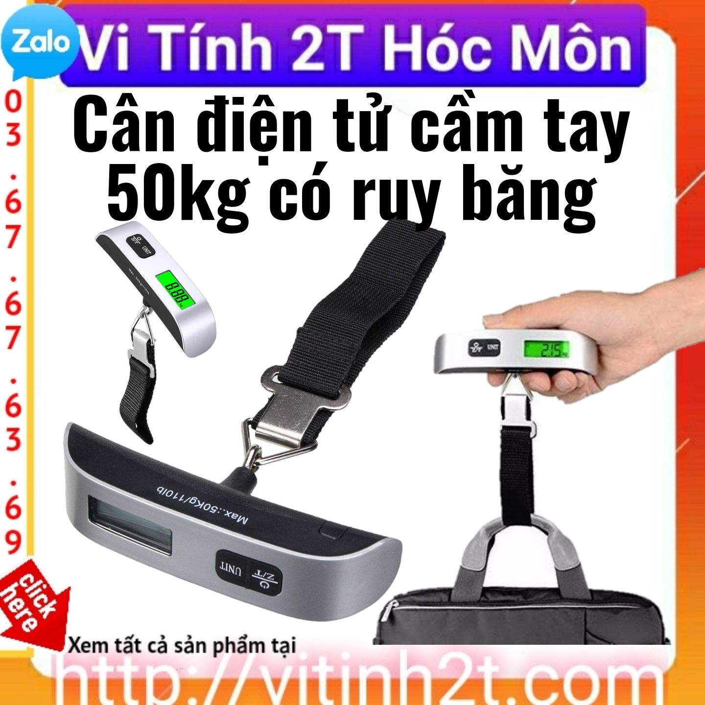 Cân Điện Tử Cầm Tay, Cân Hành Lý 50kg có ruy băng