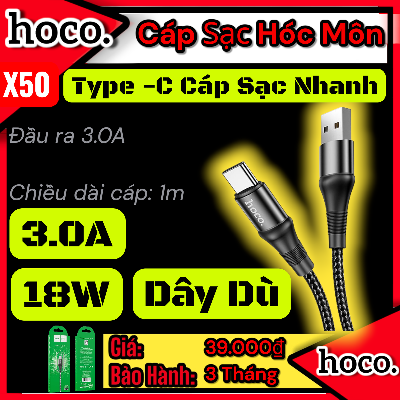 ( có Vat) Cáp Dữ Liệu Sạc HOCO X50 Type C | Cáp Sạc Nhanh 3A 1M | Truyền Dữ Liệu Ổn Định | Dây Sạc Bền Đẹp | Sạc Nhanh An Toàn | Dùng Cho Android | Chính Hãng HOCO | Giá Tốt | Bán Chạy | Bảo Hành | Giao Nhanh | Vi Tính Hóc Môn | HOCO Hóc Môn