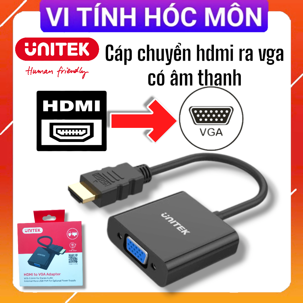 CÁP HDMI TO VGA + AUDIO CHÍNH HÃNG UNITEK Y6333 cáp chuyển hdmi ra vga