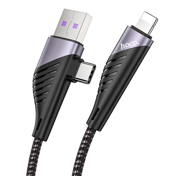 Cáp sạc 2-in-1 Hoco U95 Freeway cổng USB to Lightning 2.4A Max và Type-C to Lightning PD20W (Hàng chính hãng)