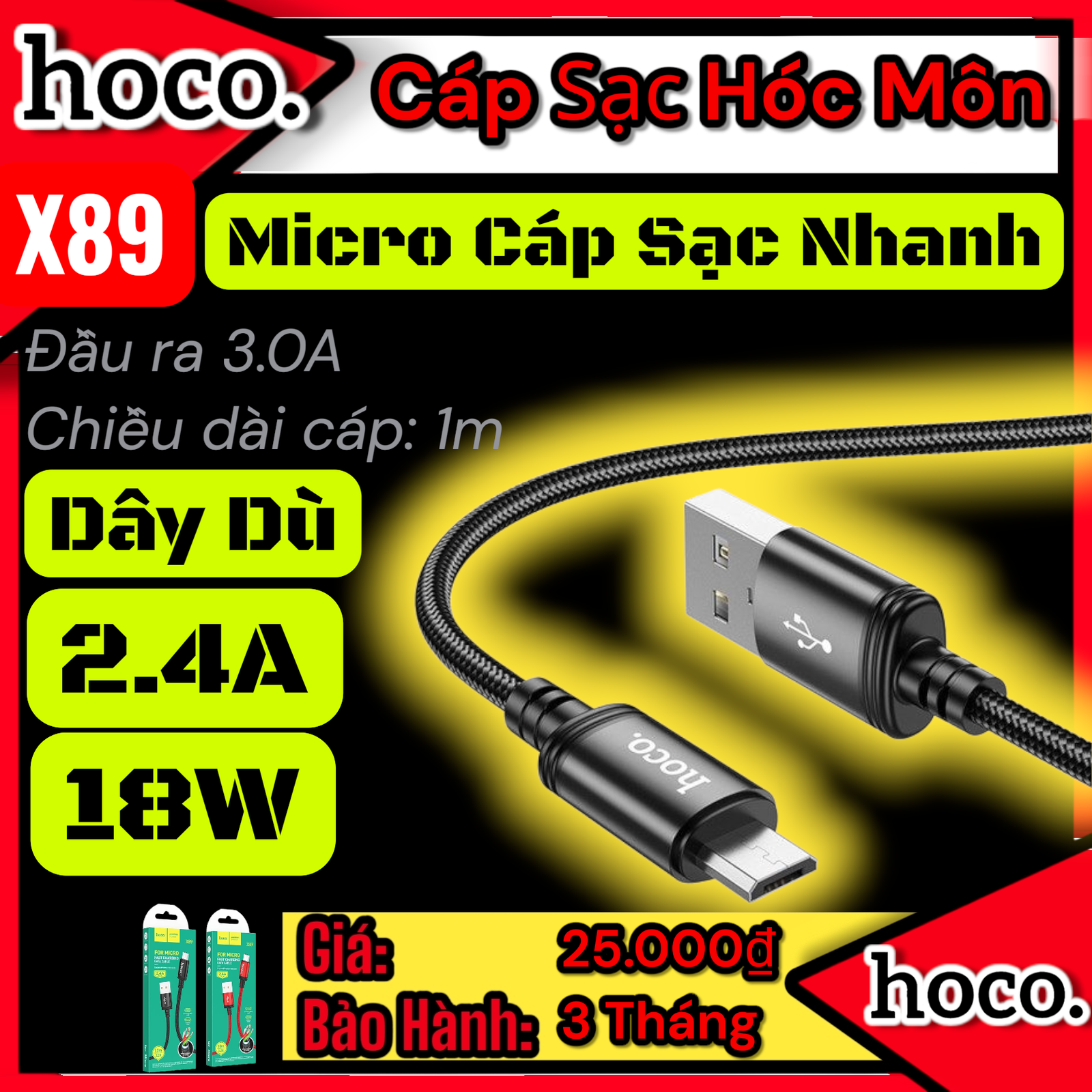 ( CÓ VAT) Cáp Sạc Hoco X89 Micro | Cáp Sạc Micro USB Sạc Nhanh | Dây Sạc Bền Bỉ | Truyền Dữ Liệu Ổn Định | Lõi Đồng Dày | Không Nóng Máy | Dài 1M | Chính Hãng HOCO | Giá Tốt | Bán Chạy | Giao Nhanh | Vi Tính Hóc Môn | HOCO Hóc Môn