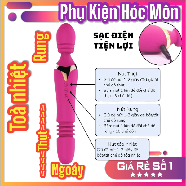 Chày Rung 2 Đầu | 1 Đầu Chày Mát Xa | 1 Đầu Thụt Ngoáy Tỏa Nhiệt | Đồ Chơi Tình Dục Cao Cấp | Vi Tính Hóc Môn