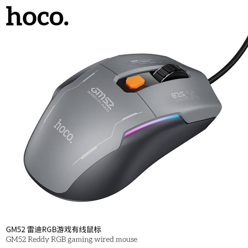 Chuột chơi game 6 NÚT có dây Hoco GM52 Reddy RGB 12800 DPI GAMING