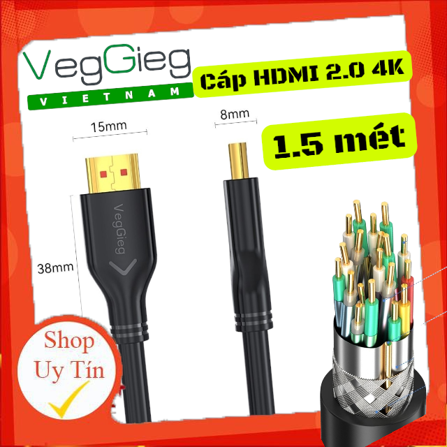 (CÓ VAT) Cáp HDMI veggieg DÀI 1.5M 2.0 2K 4K 60Hz V-H107 chính hãng giá rẻ | Cáp HDMI 2.0 hỗ trợ 4K 60Hz truyền tải tốc độ cao V-H107 | Cáp HDMI V-H107 chuẩn 2.0 kết nối TV máy tính PS5 sắc nét | Dây HDMI 2.0 4K 60Hz chống nhiễu cao cấp V-H107 | Cáp HDMI