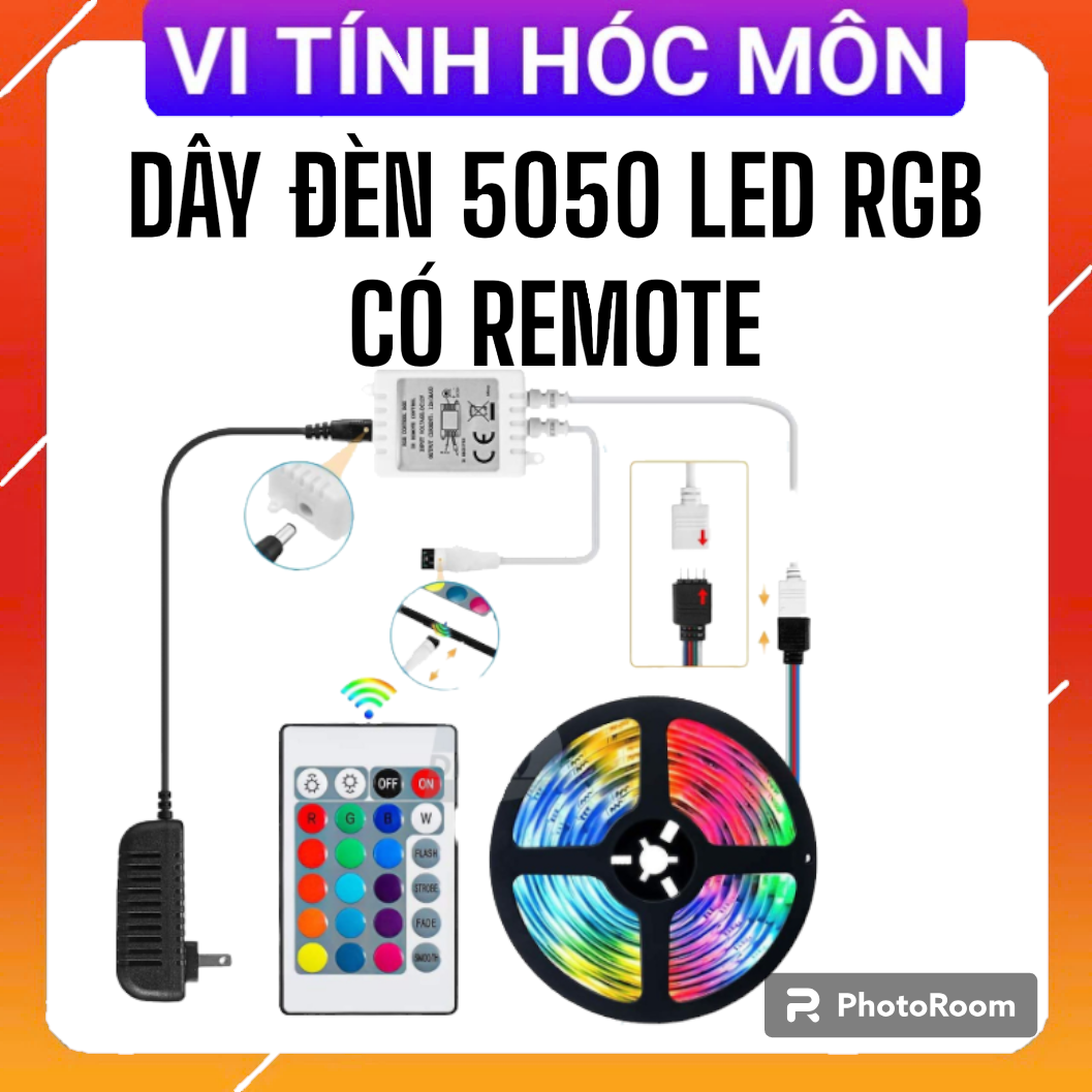 Đèn led dây dán quảng cáo 12vol dài 5 mét NGUYÊN BỘ (KHIỂN + REMOTE ) hiệu Hpelectric chip led COB-5050 dùng trong nhà