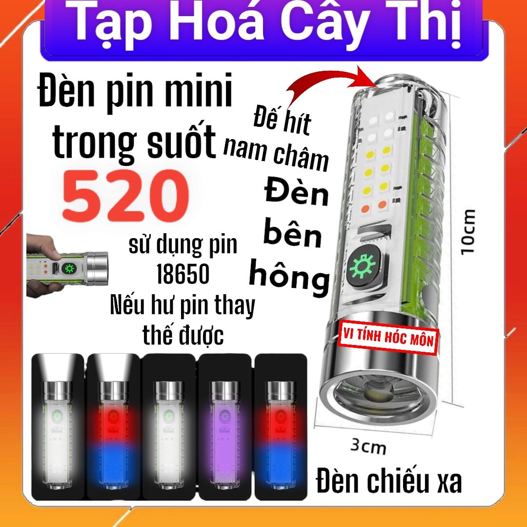 Đèn pin mini trong suốt 520 flashlight led