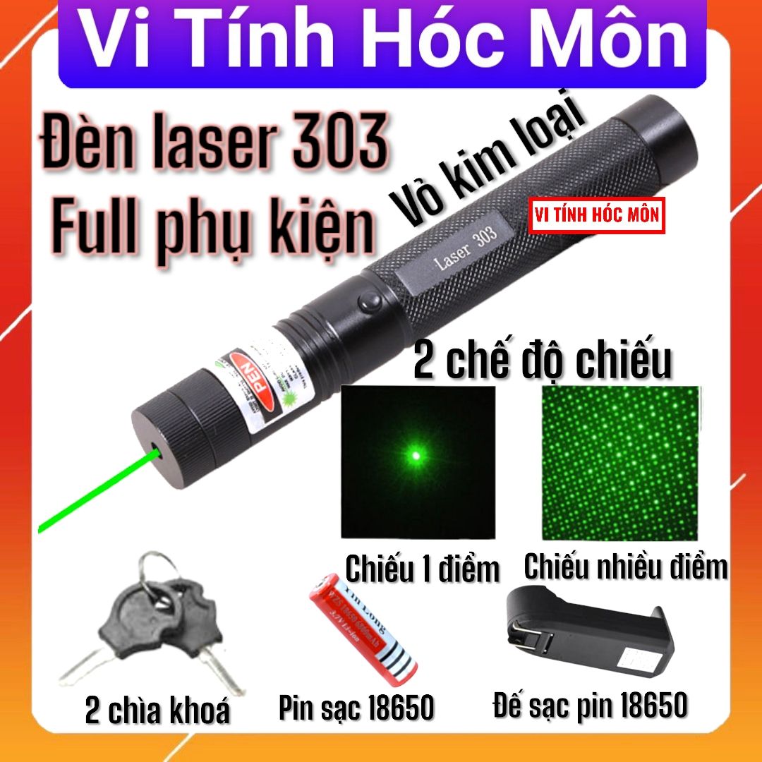 Đèn Pin Tia Laser 303 Tia Xanh full phụ kiện CHÍNH HÃNG