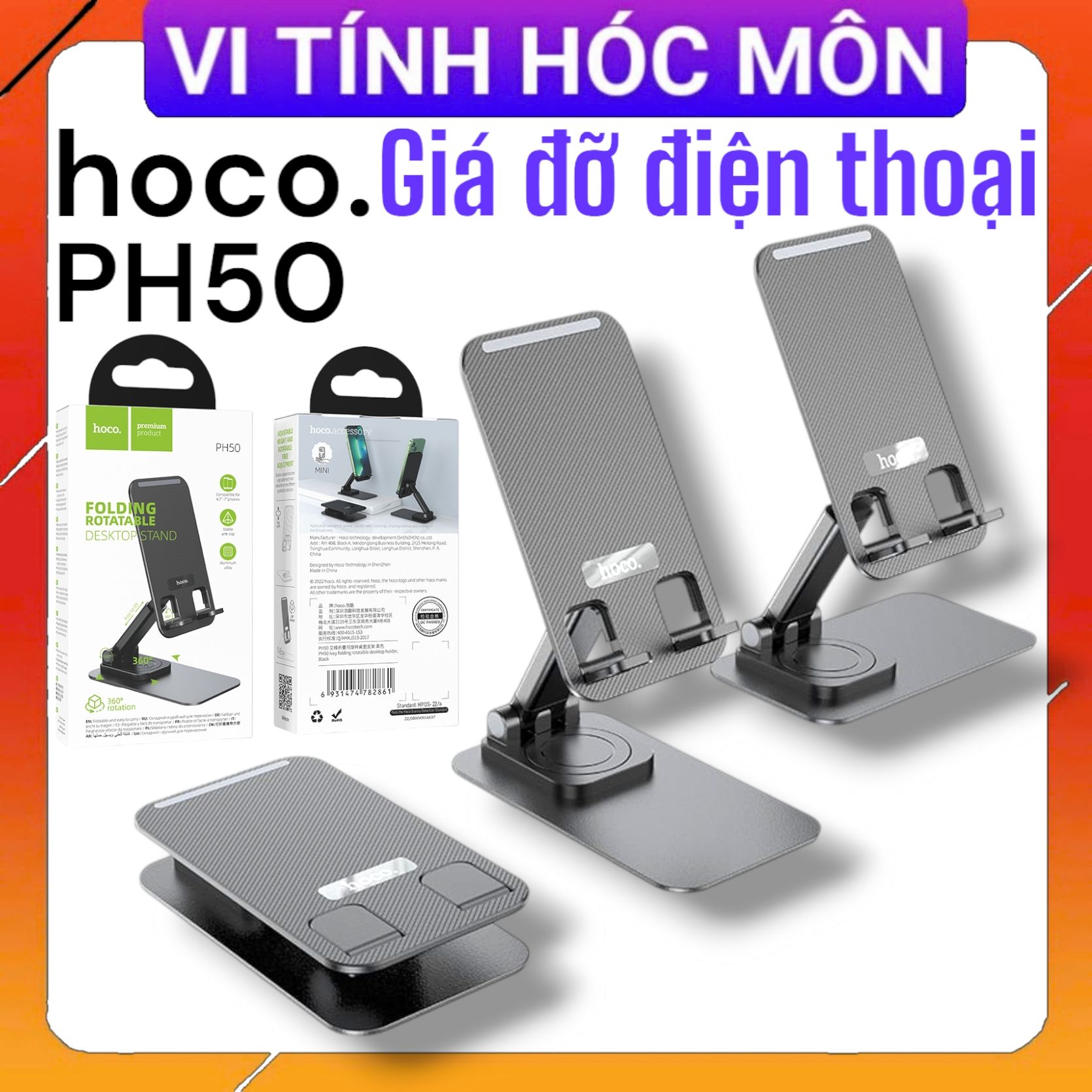 Giá đỡ điện thoại có thể xoay gấp HOCO PH50 Ivey hóc môn