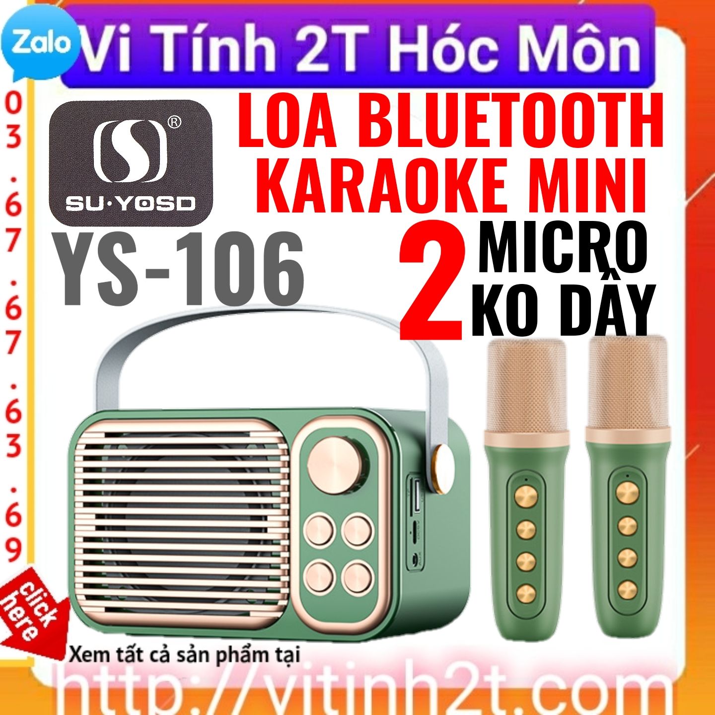 Loa bluetooth karaoke mini YS106 2 mic ko dây YS 106 YS-106 ÂM THANH HAY